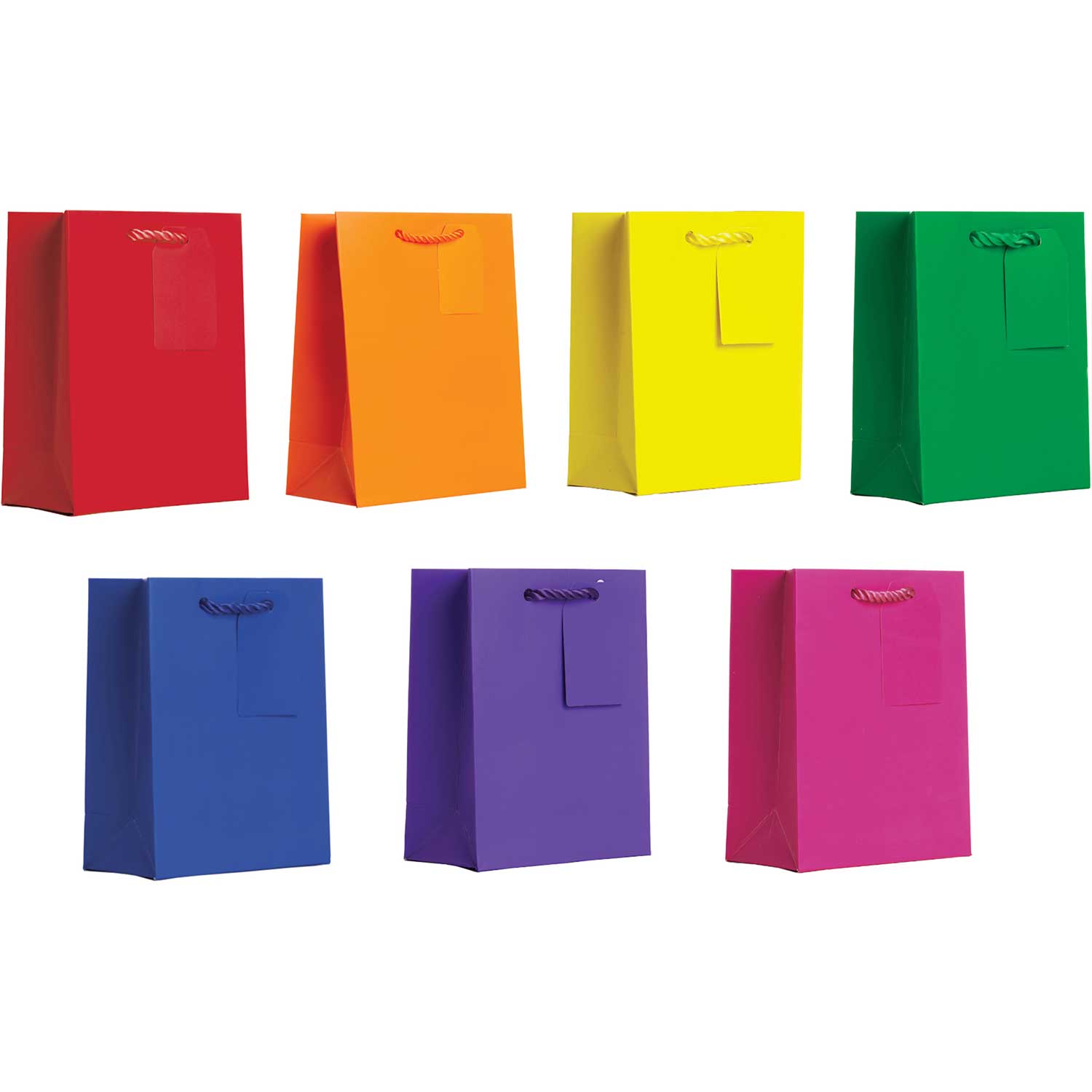 All Occasion Bright Rainbow Small Solid Paper Gift Bags (7 Pack)