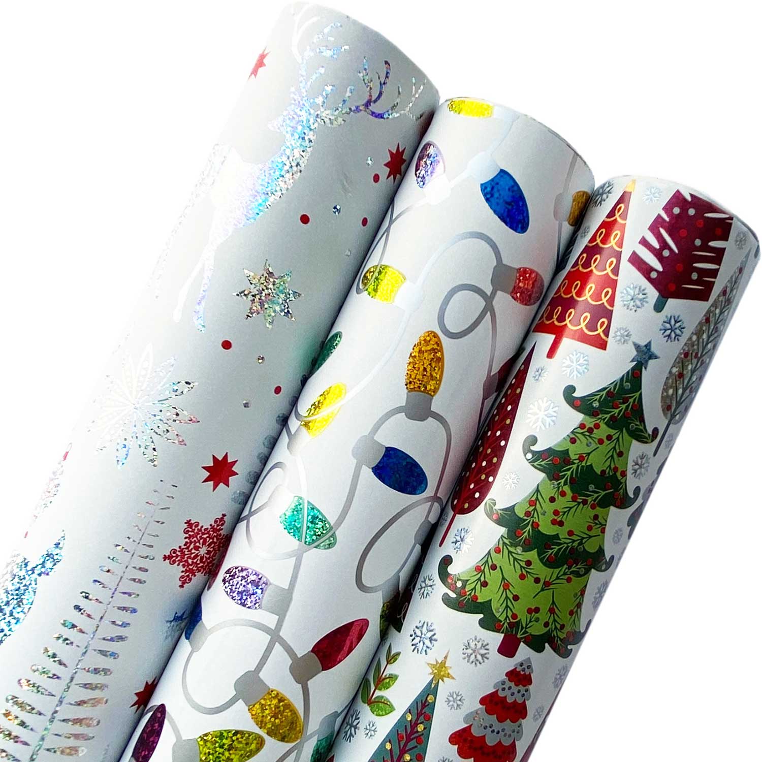 Holographic Christmas Wrapping Paper Roll Bundle