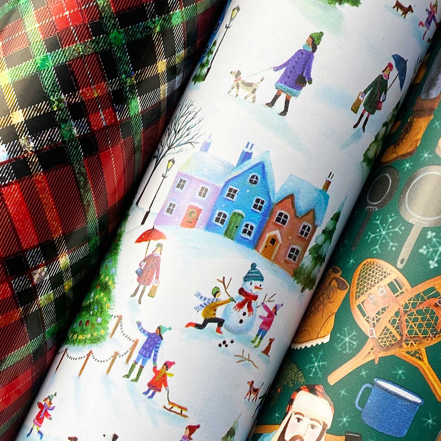 Mature Christmas Wrapping Paper Roll Bundle with Cut Lines on Reverse