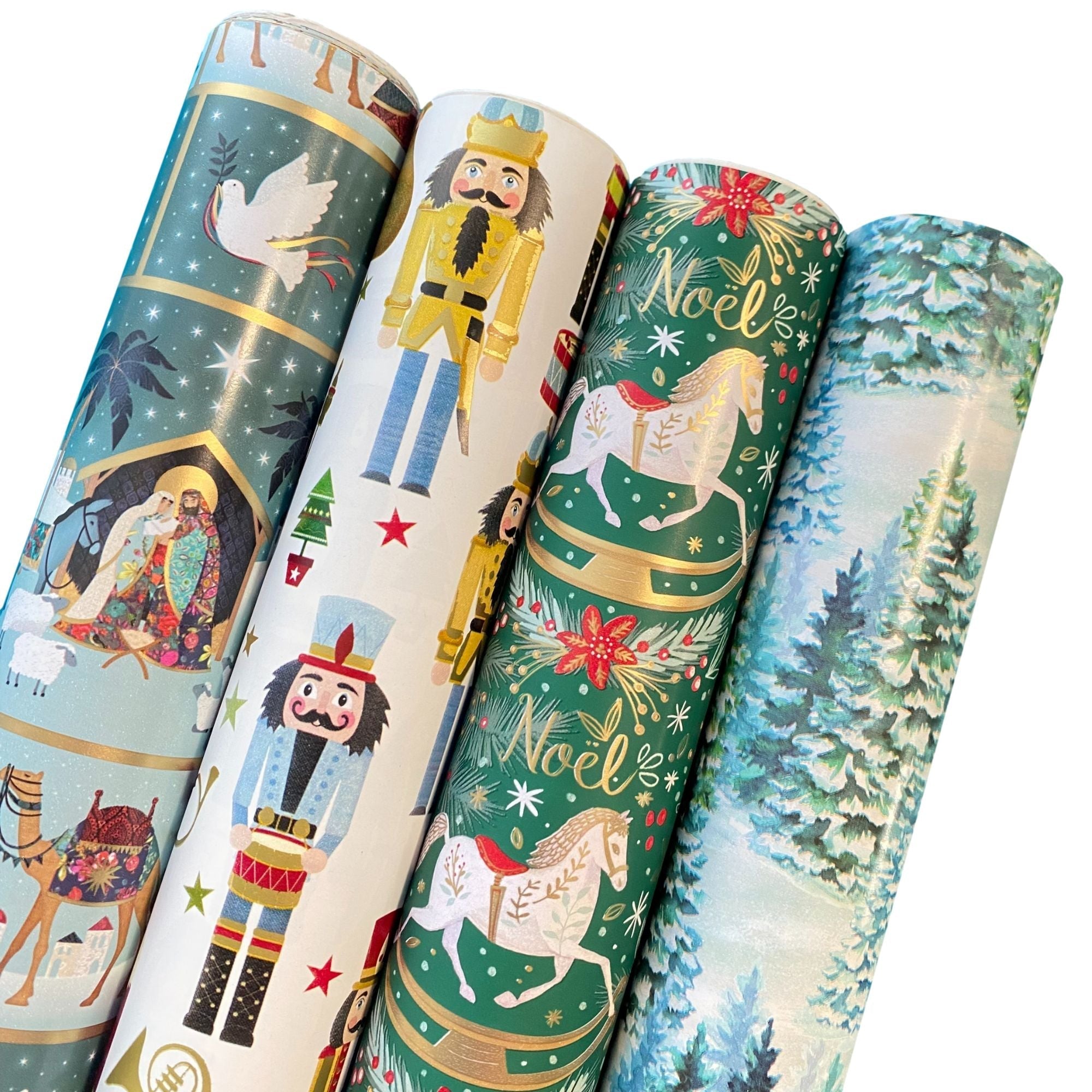 Traditional Christmas Wrapping Paper Roll Bundle (25 sq ft per roll, 100 total sq ft), 4 Pack