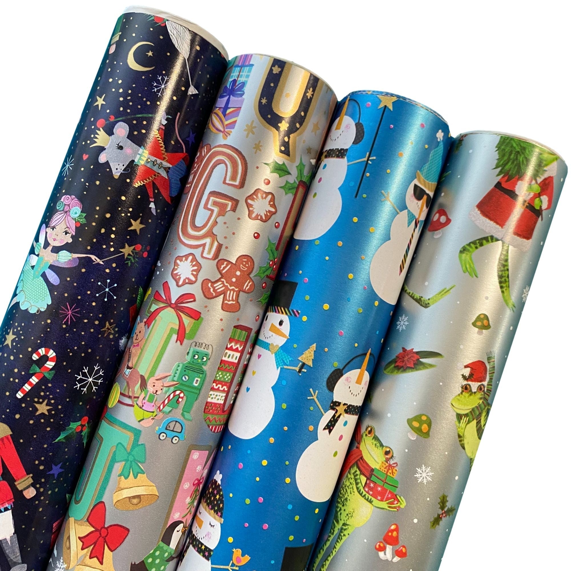 Christmas Wrapping Paper Whimsical Roll Bundle (25 Sq ft per Roll, 100 Total Sq ft), 4 Pack Jillson & Roberts