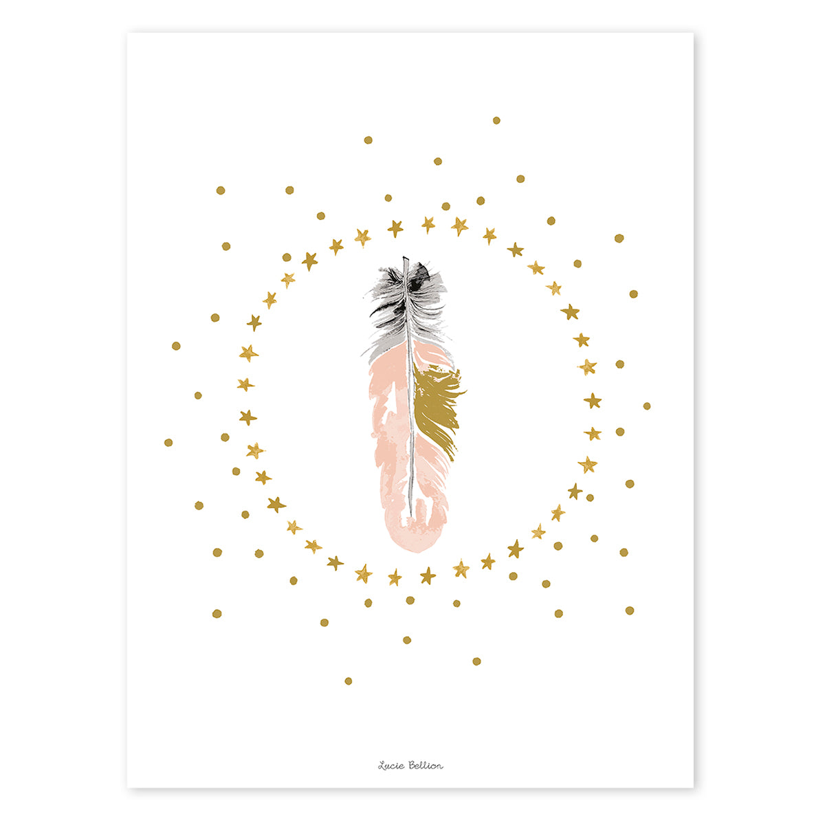 Lilipinso Art Print - Flamingo Feather And Stars