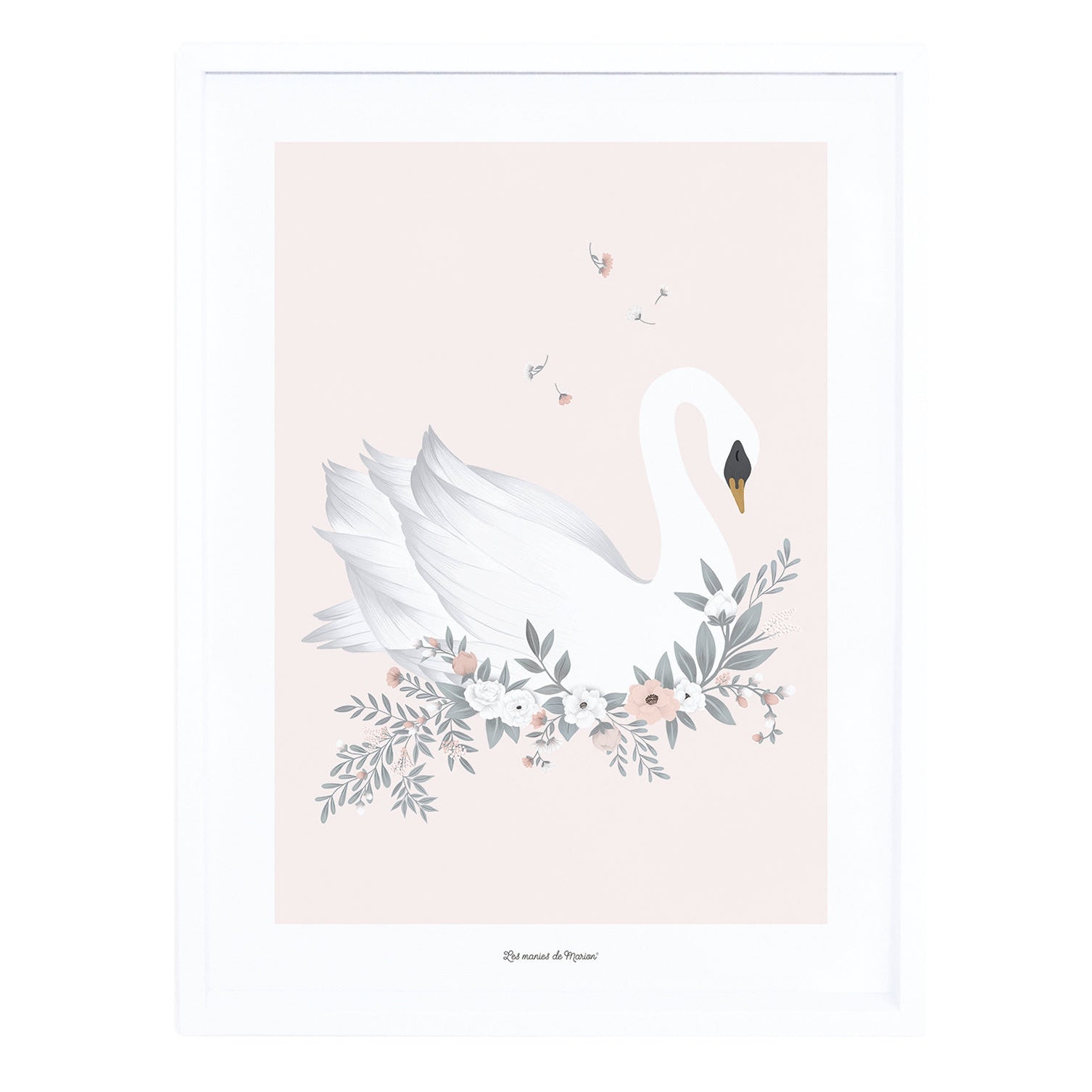 Lilipinso Framed Art Print - Swan (Pink Background)