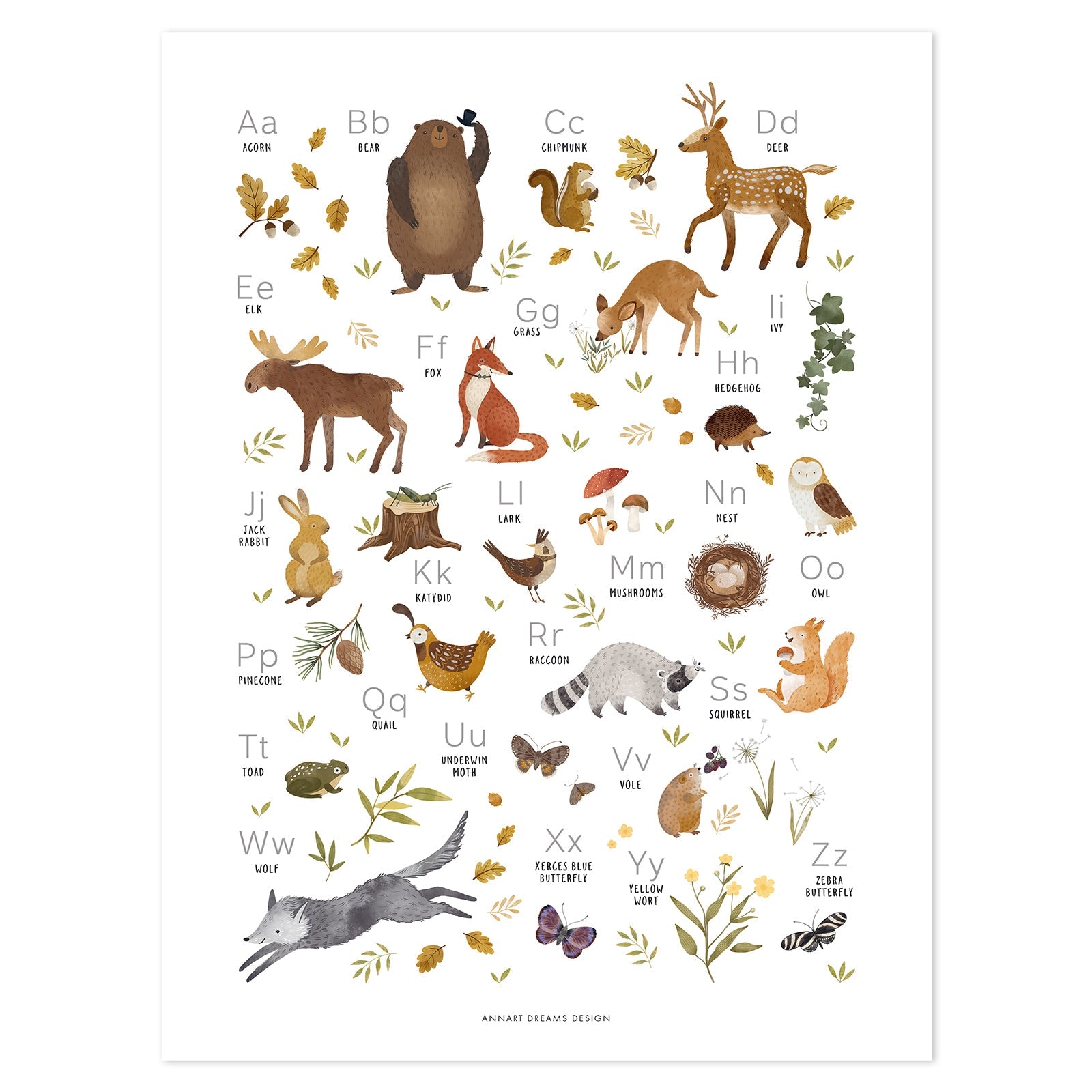 Lilipinso Art Print - Woodland Animals Abc