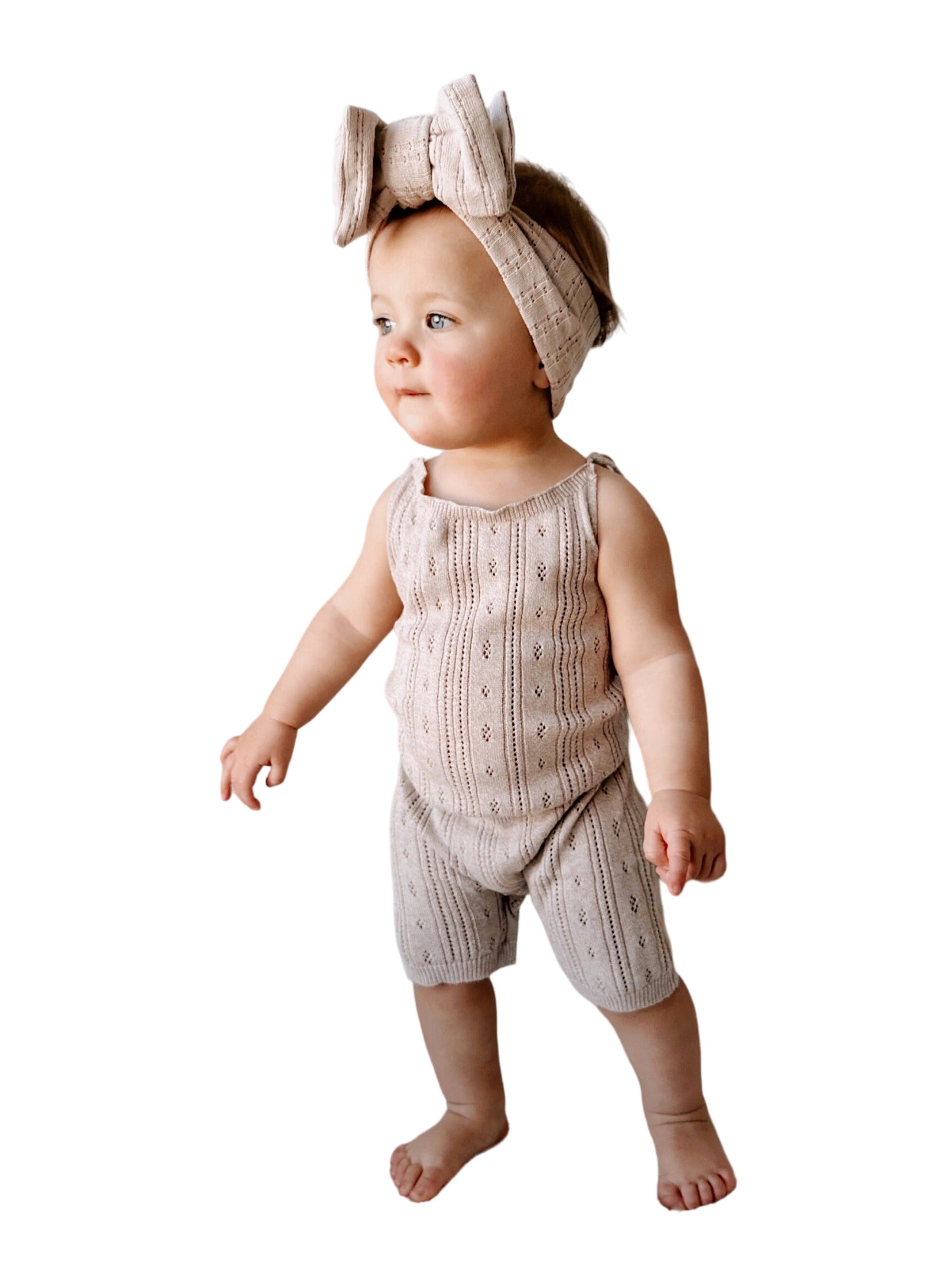 Pointelle Romper - Heather Beige