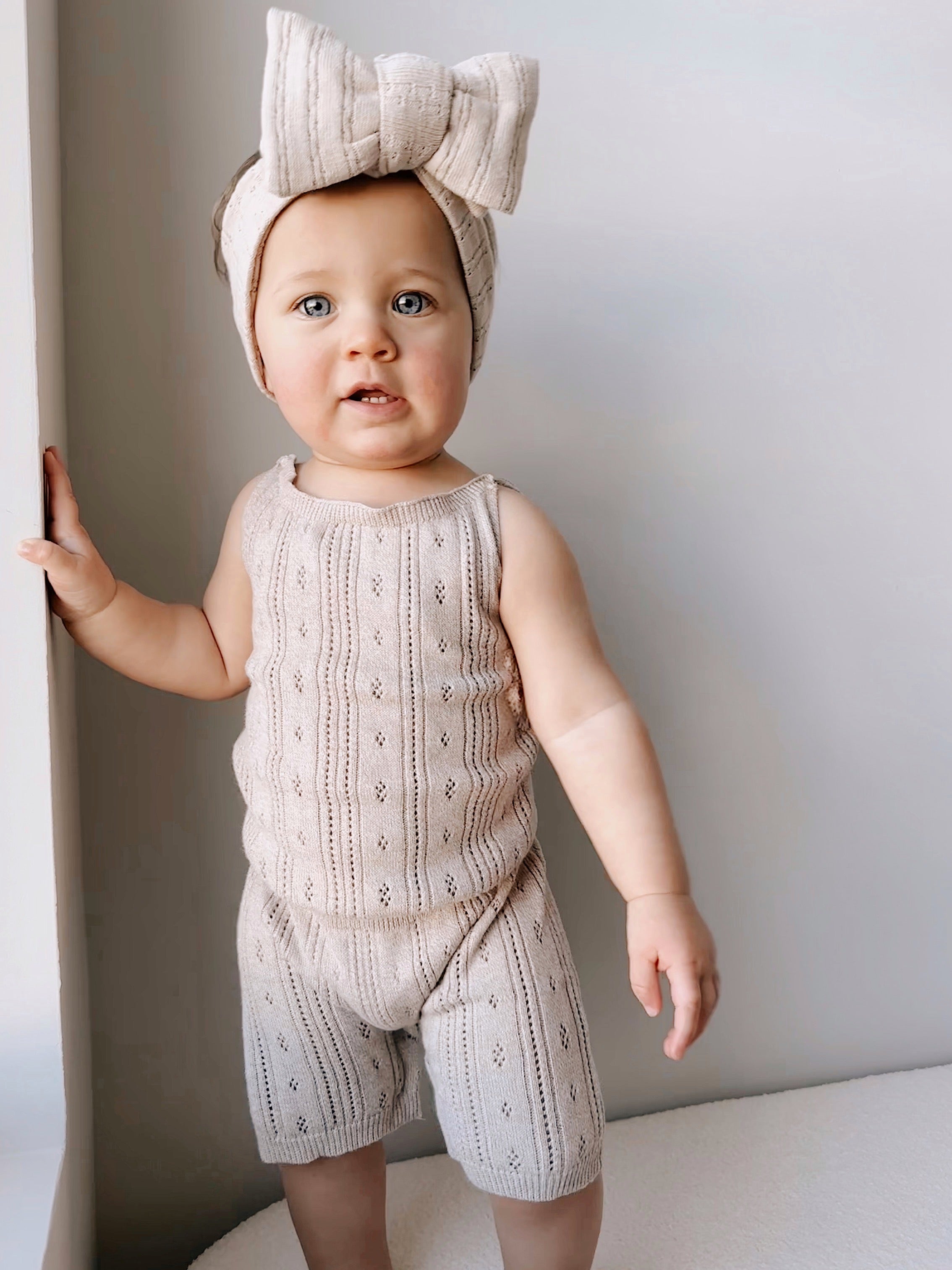 Pointelle Romper - Heather Beige