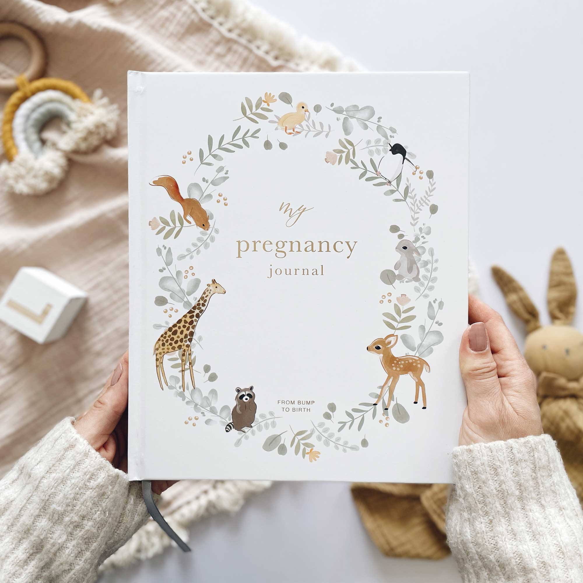 Blush and Gold My Pregnancy Journal - Animals with Gilded Edges Memory Book