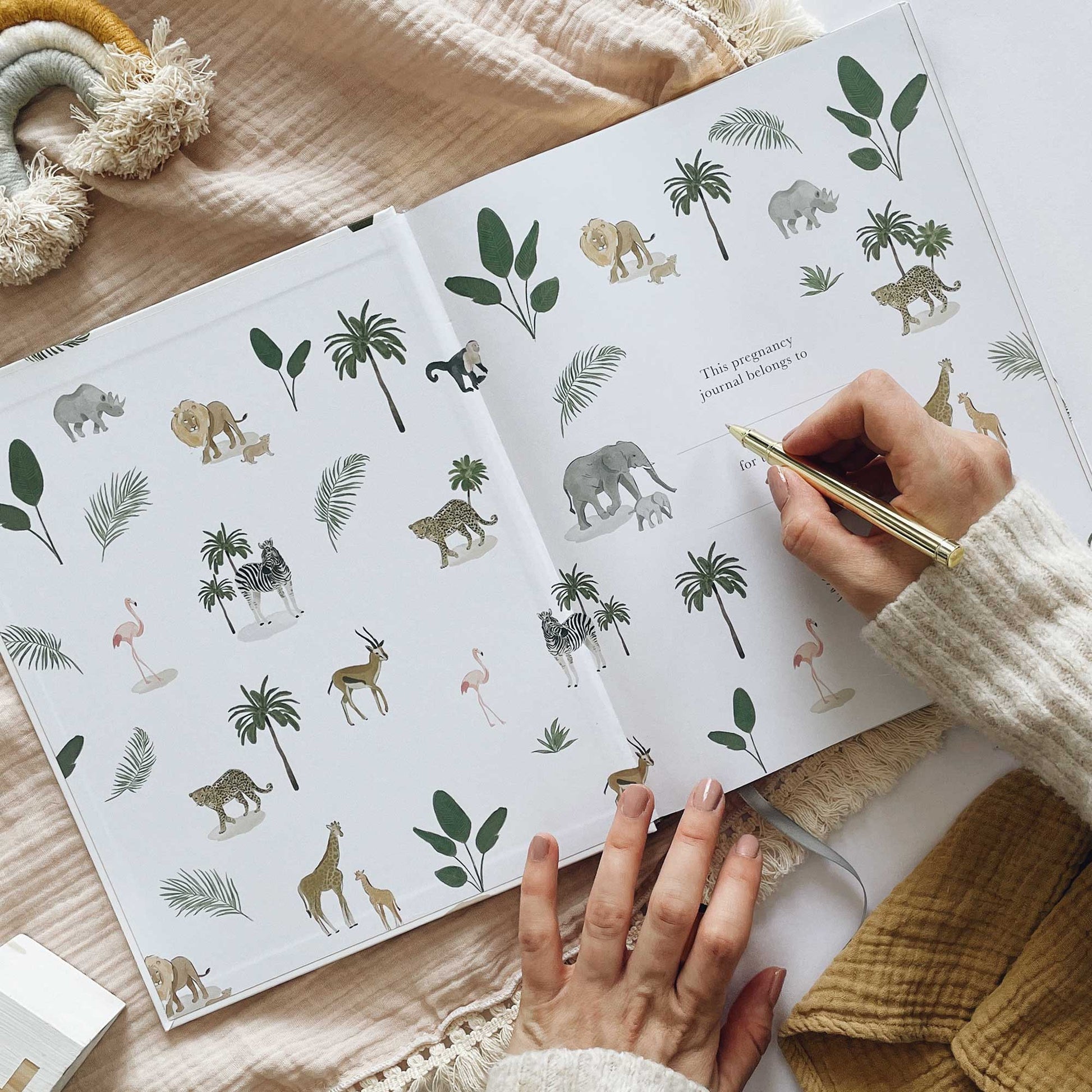 Blush and Gold My Pregnancy Journal - Jungle with Gilded Edges Memory Book