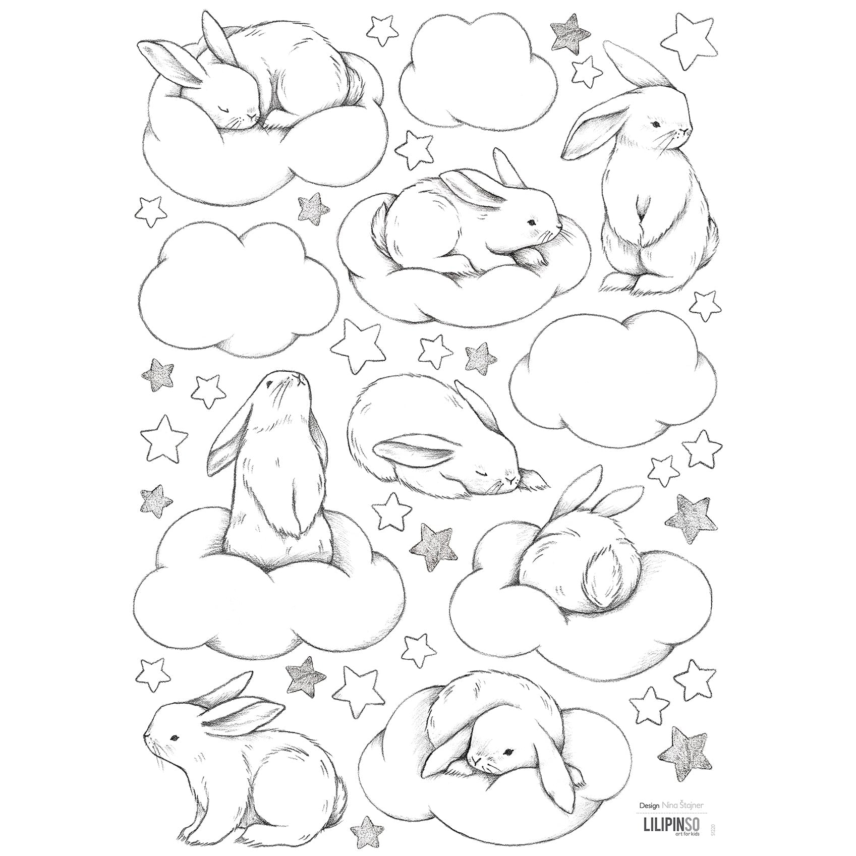 Lilipinso Wall Decals A3 - Bunnies, Clouds And Stars Wall decal