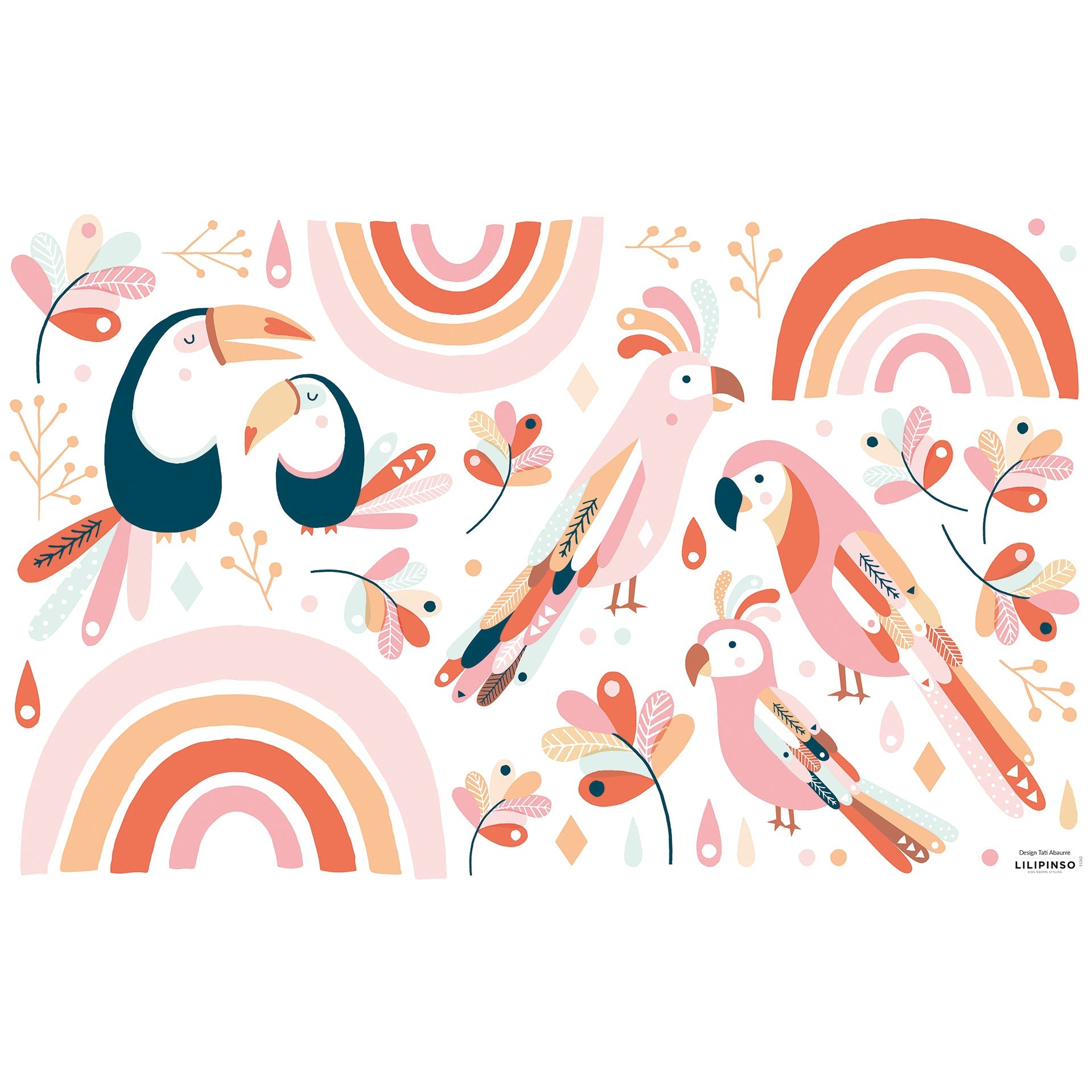Lilipinso Wall Decals Décor M - Paradisio Birds (Pink And Orange) Wall decal