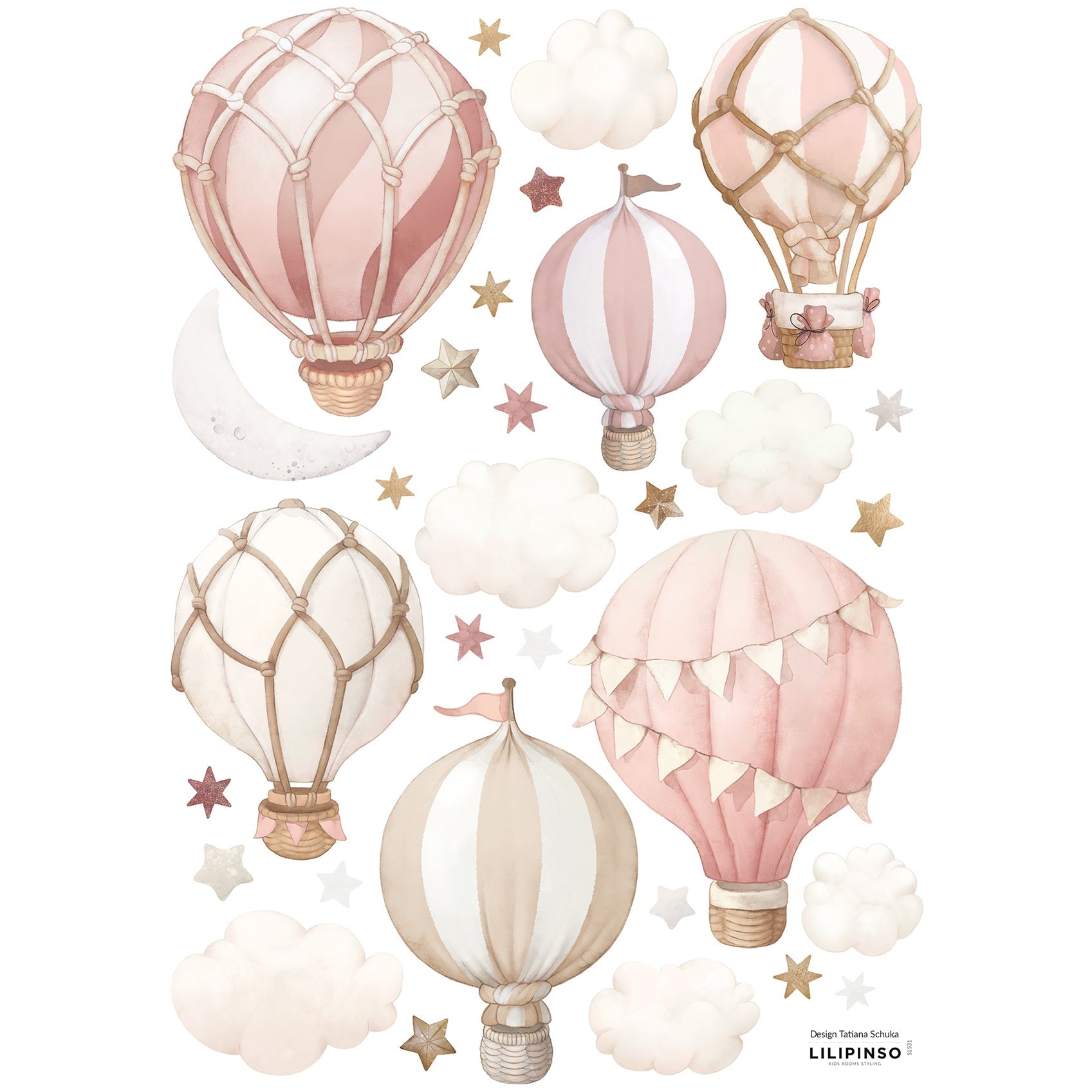 Lilipinso Wall Decals A3 - Little Hot-Air Balloons (Pink) Wall decal