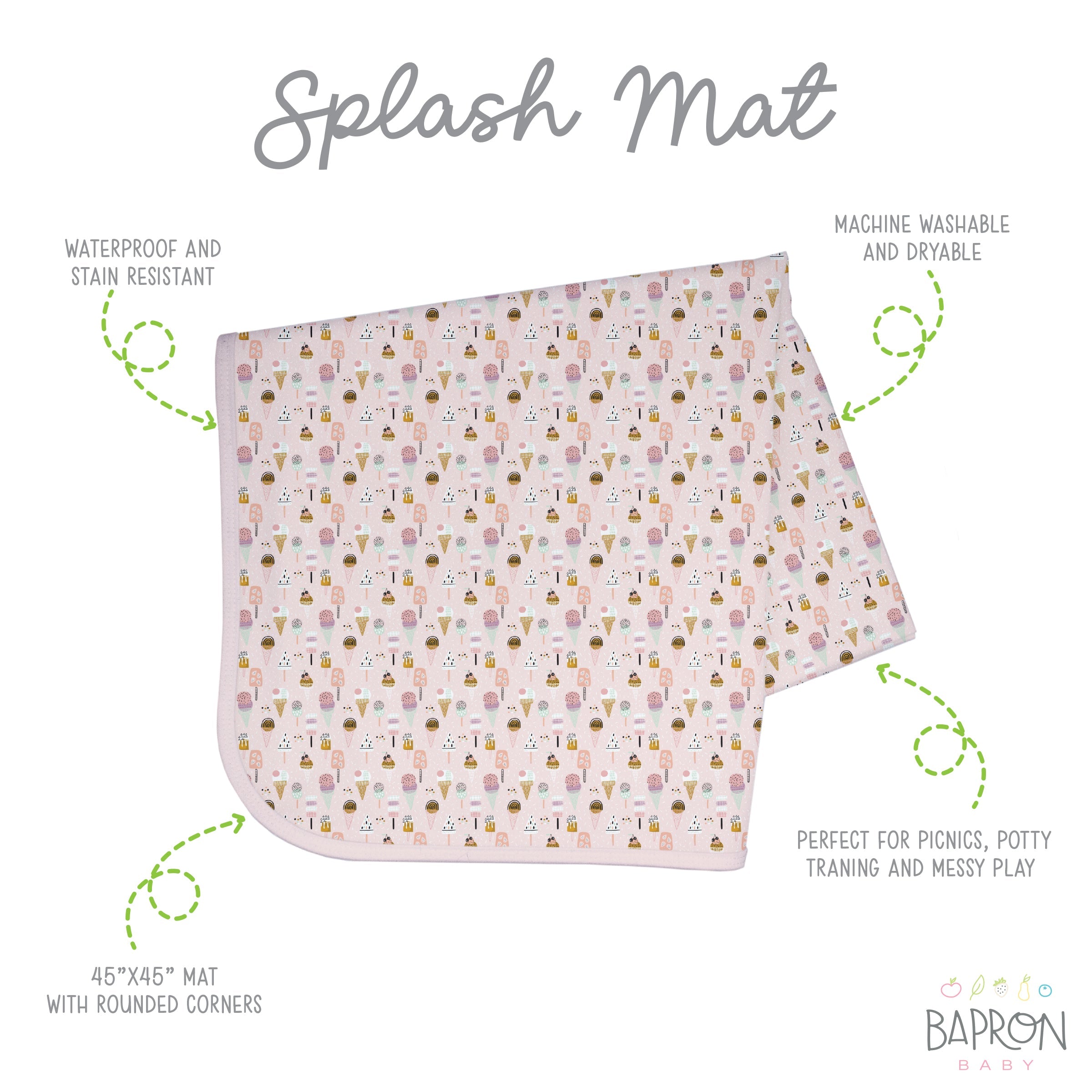 Pink Ice Cream Splash Mat - A Waterproof Catch-All For Highchair Spills And More!