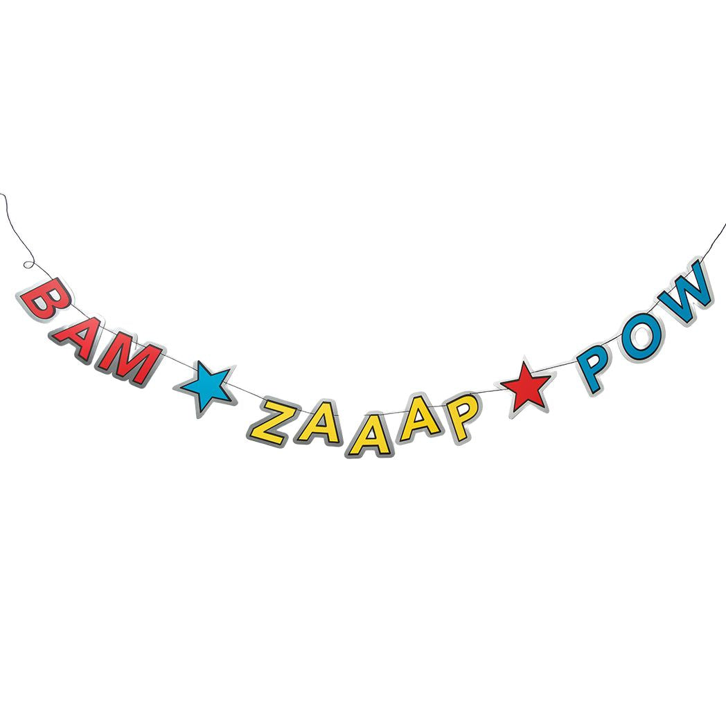 Coterie Bam! Zaaap! Pow! Banner Superhero Theme Party Decoration