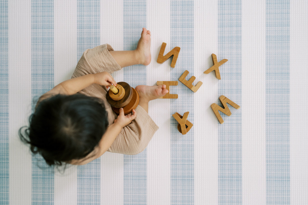 Play Mat  Emerson Ikat + Jack Stripe In Rainwash Blue