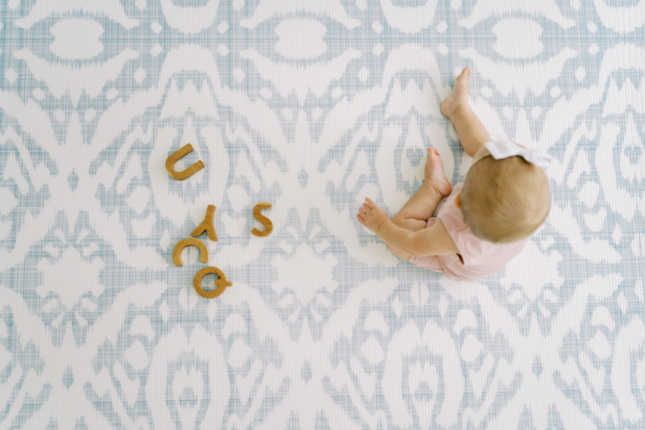 Play Mat  Emerson Ikat + Jack Stripe In Rainwash Blue