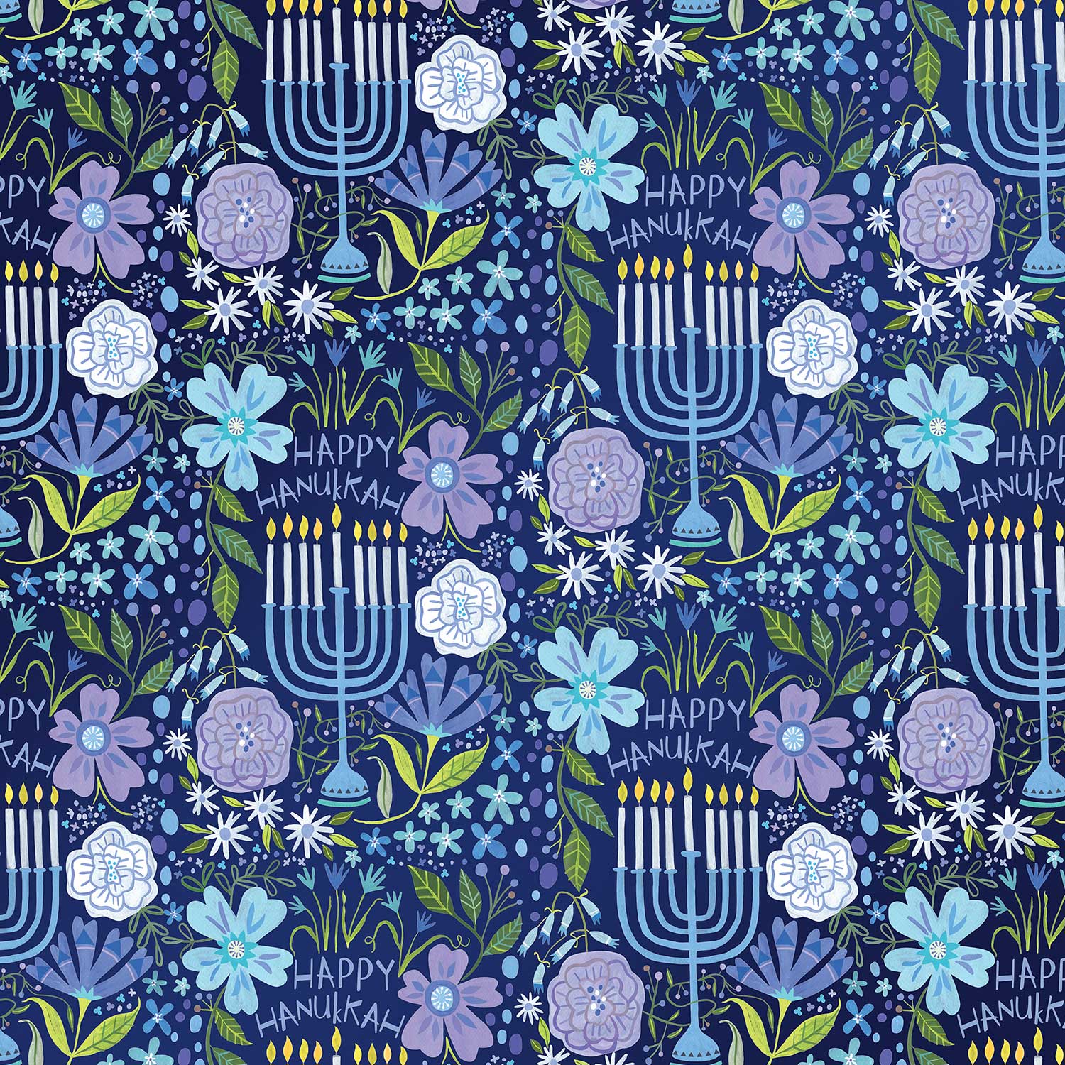 Floral Menorah Hanukkah Gift Wrap 1/4 Ream 208 ft x 24 in