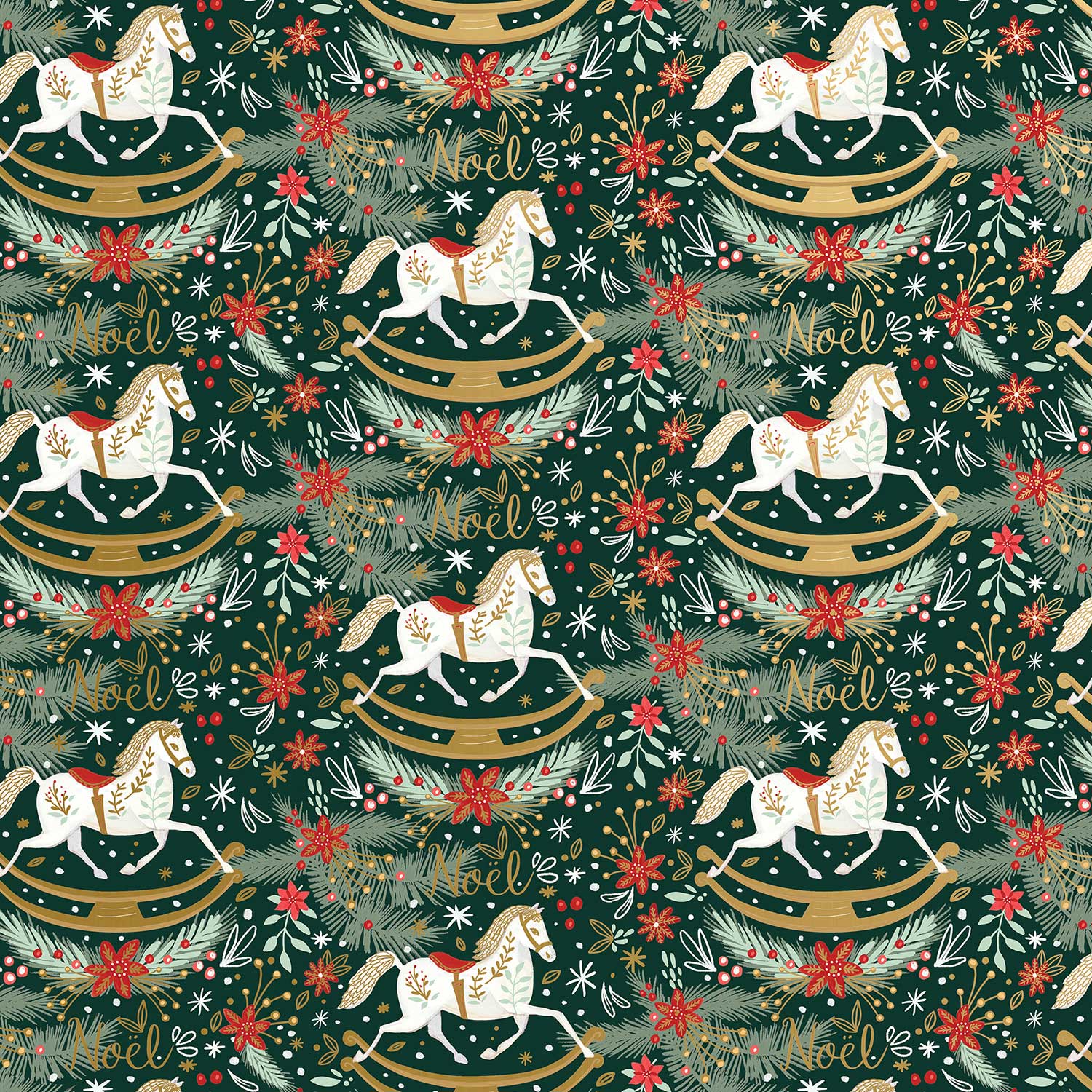 XB605a Rocking Horse Noel Christmas Gift Wrapping Paper Swatch 