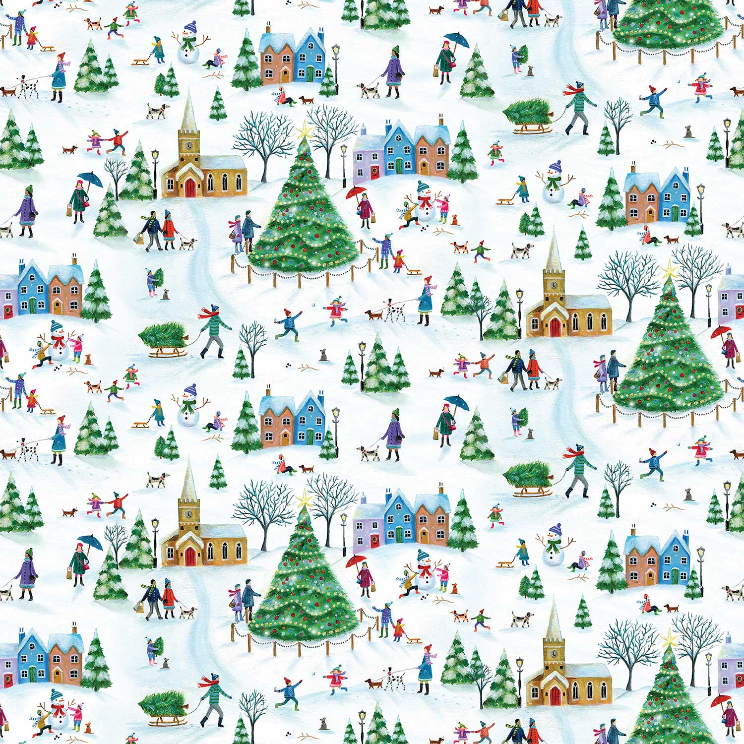 XB607a Christmas Village Town Gift Wrapping Paper Swatch 
