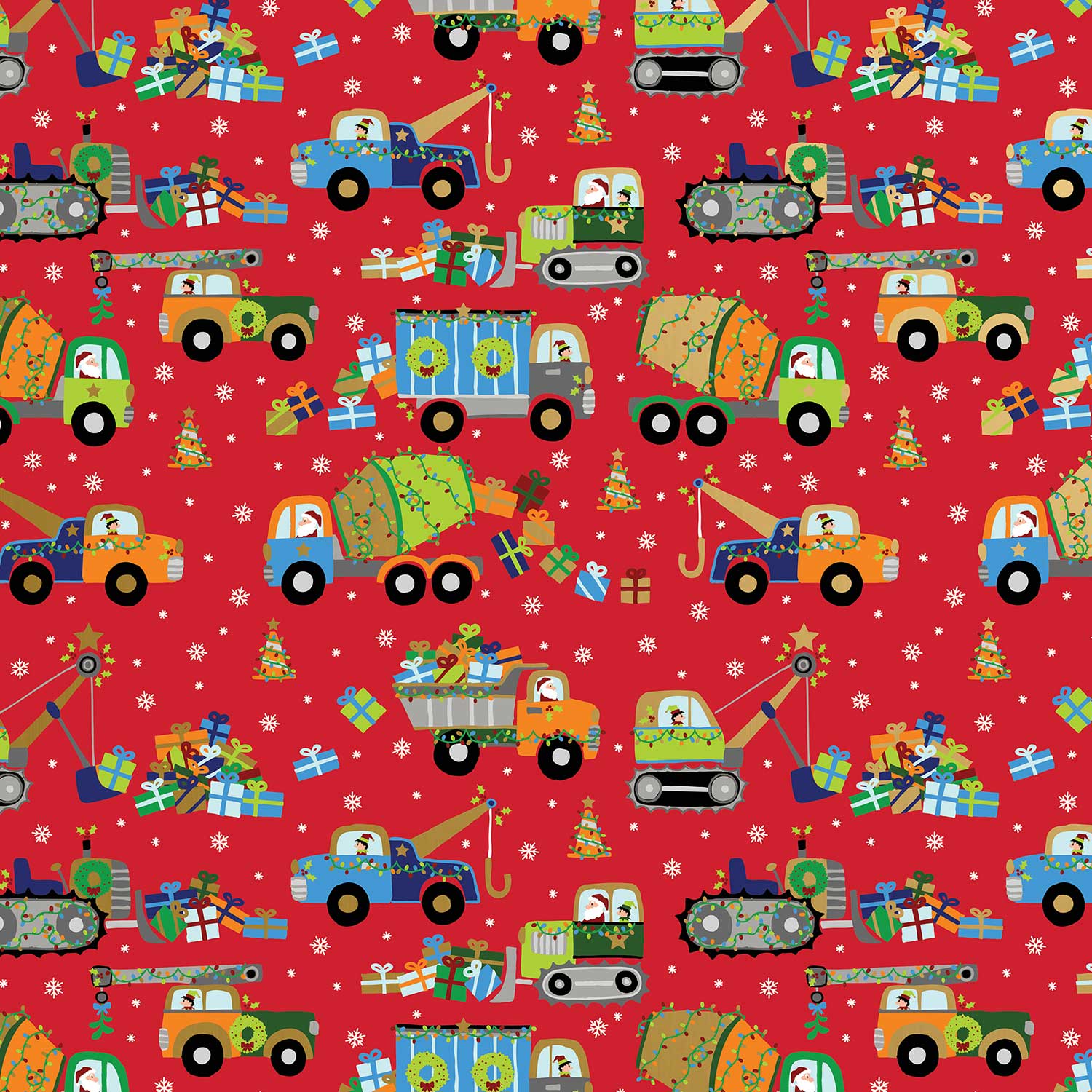 XB619a Construction Truck Christmas Gift Wrapping Paper Swatch 