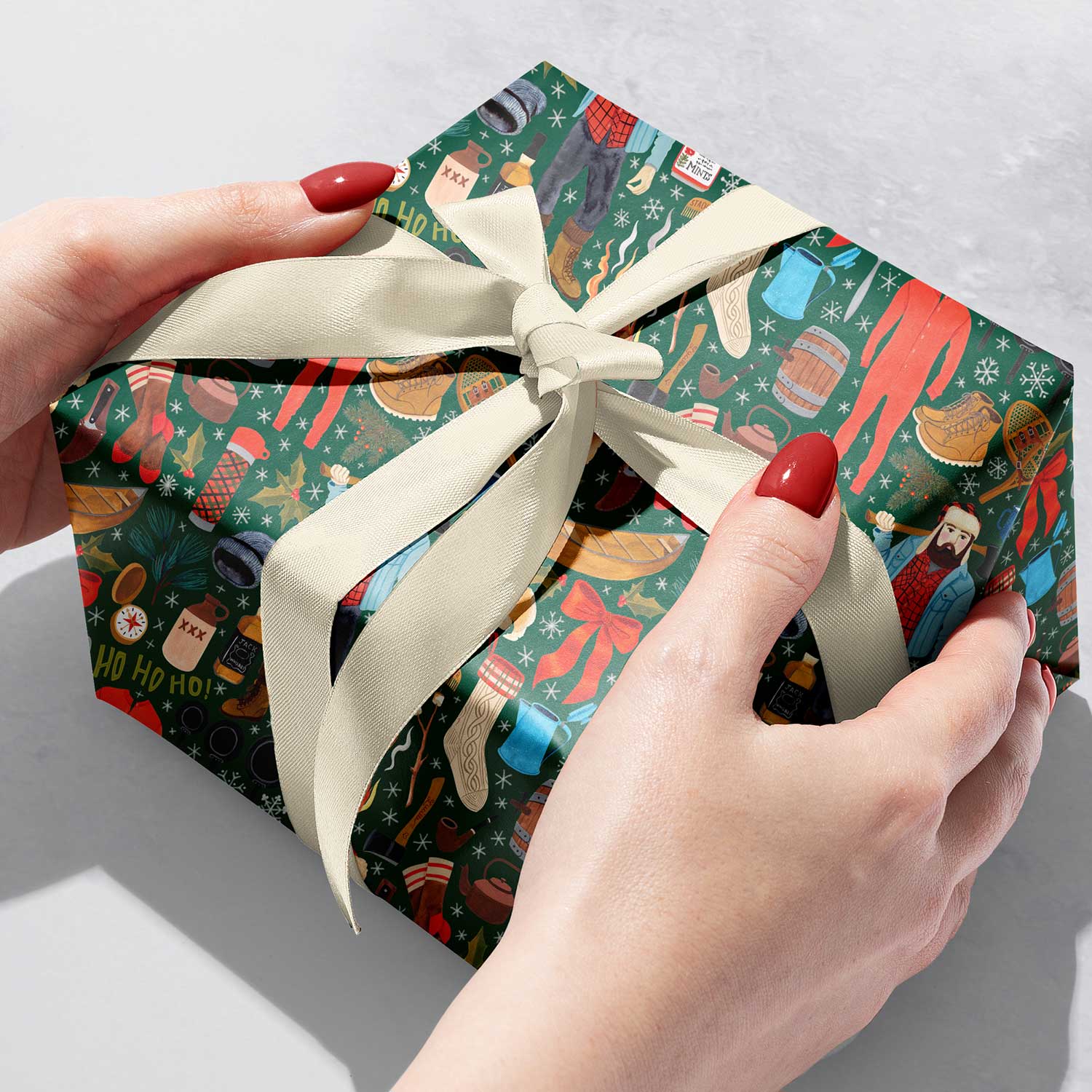 XB625b Winter Lumberjack Christmas Gift Wrapping Paper Gift Box 