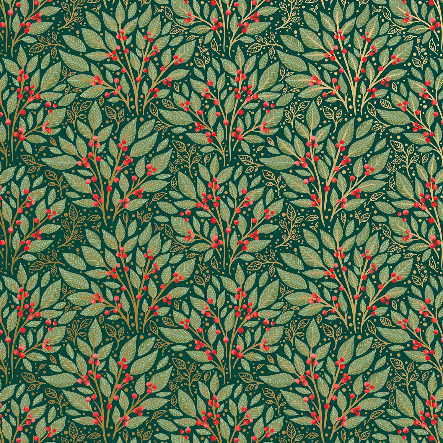 XB634a Green Red Holly Christmas Gift Wrapping Paper Swatch 