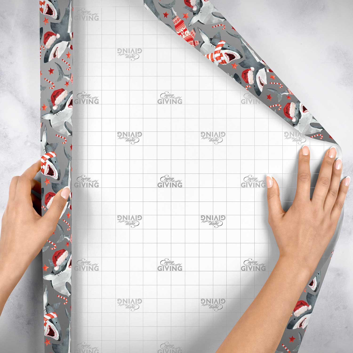 XB760e Sharks Christmas Gift Wrapping Paper Backside 