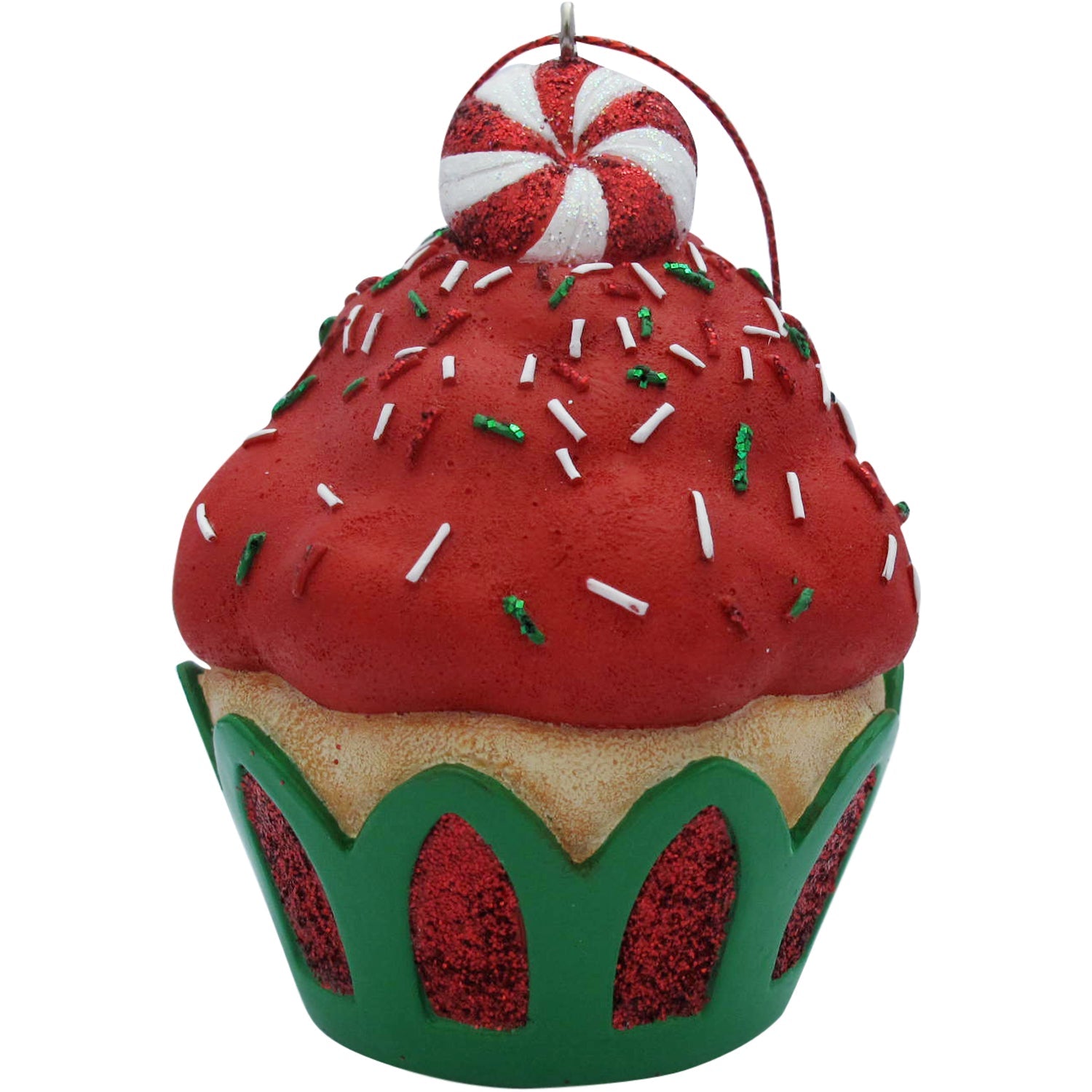 Red Peppermint Top Cupcake Christmas Tree Ornament