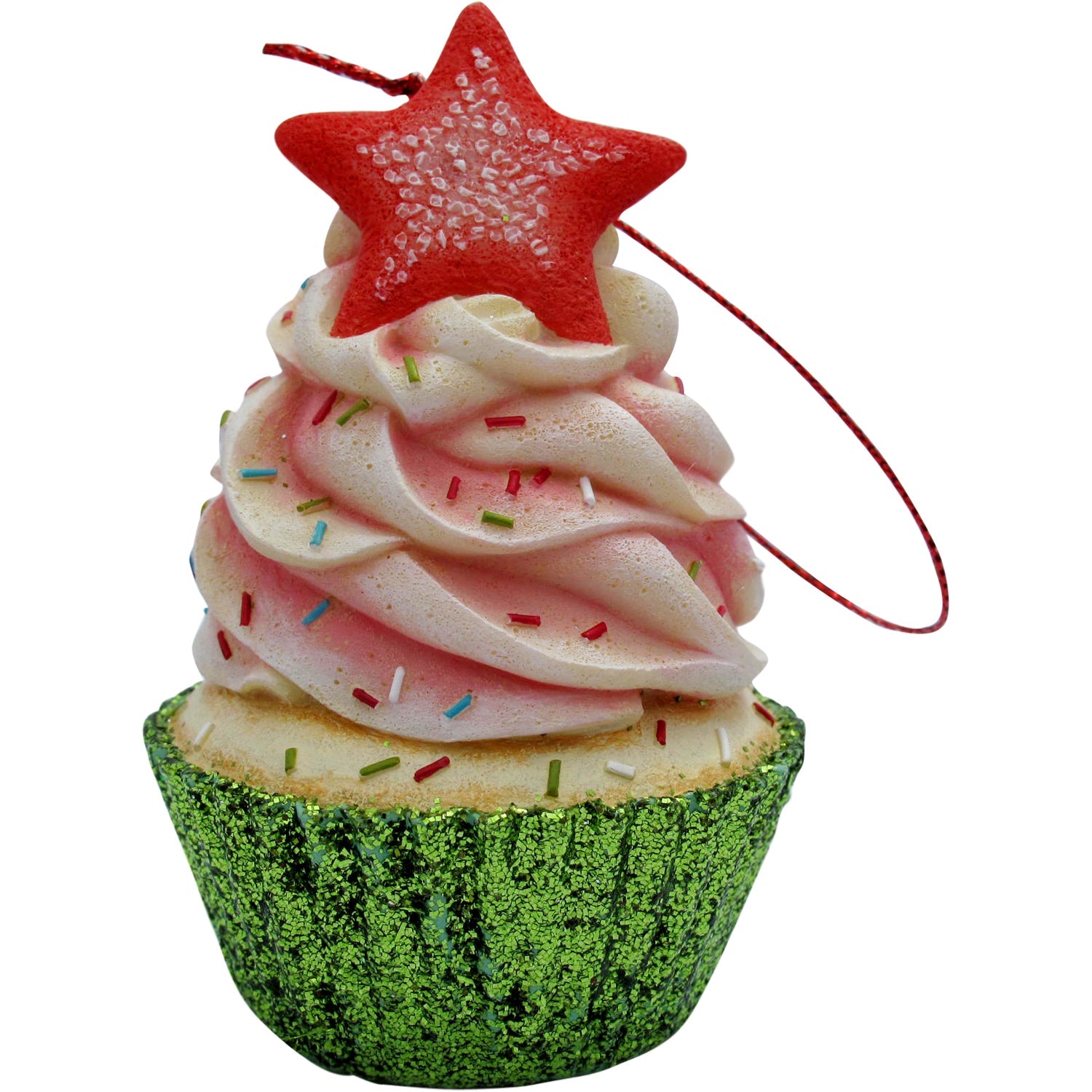 Pink Star Top Cupcake Christmas Tree Ornament