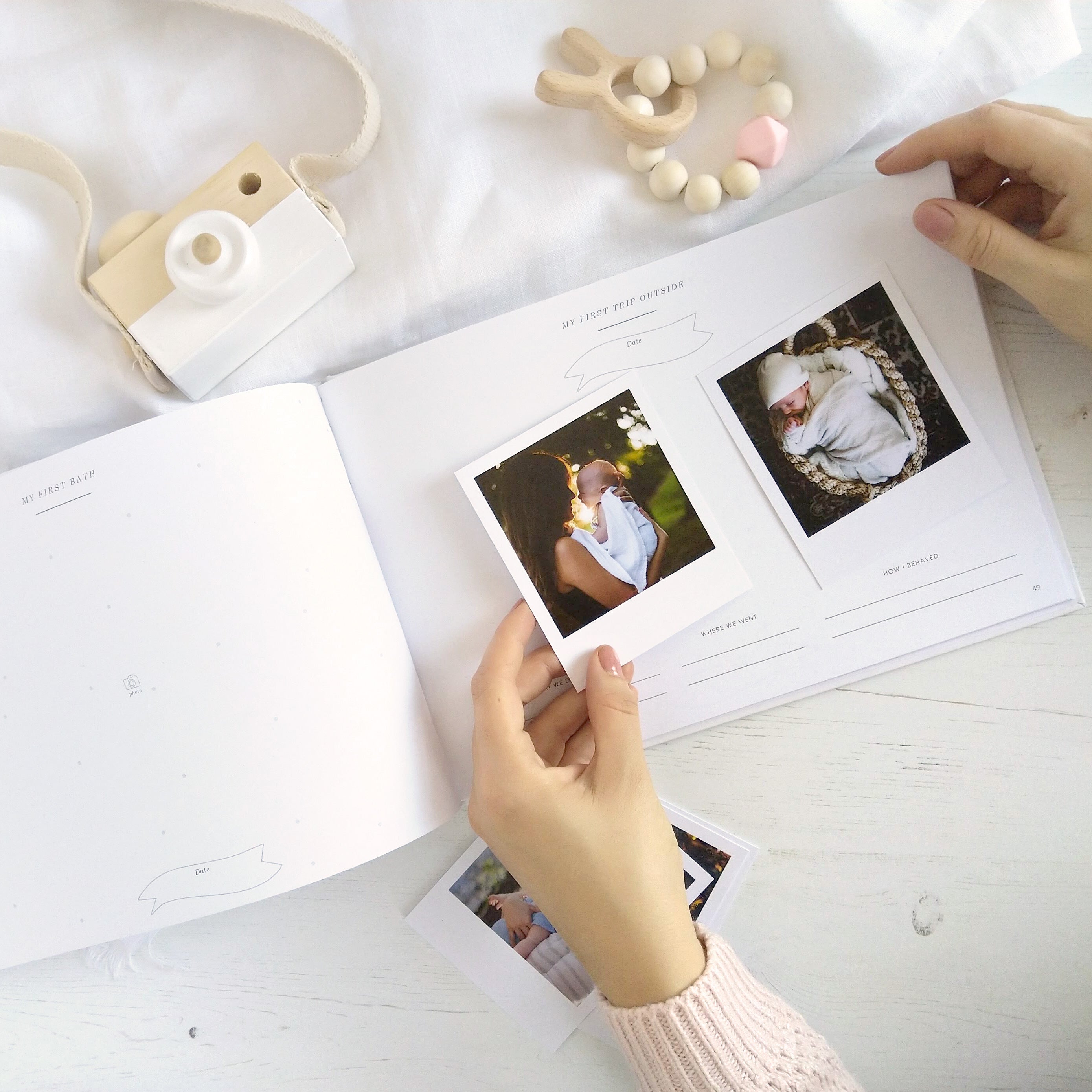 Baby memory book - White and Gold Foil with Gilded Edges