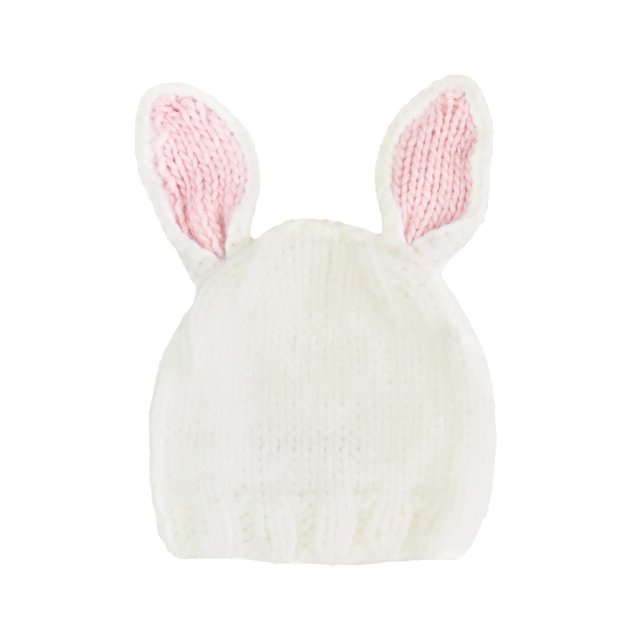 The Blueberry Hill Bailey Bunny Hand-Knit Hat, White with Pink Ears