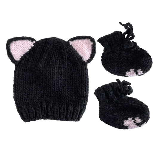 The Blueberry Hill Black Cat Hat and Booties Set