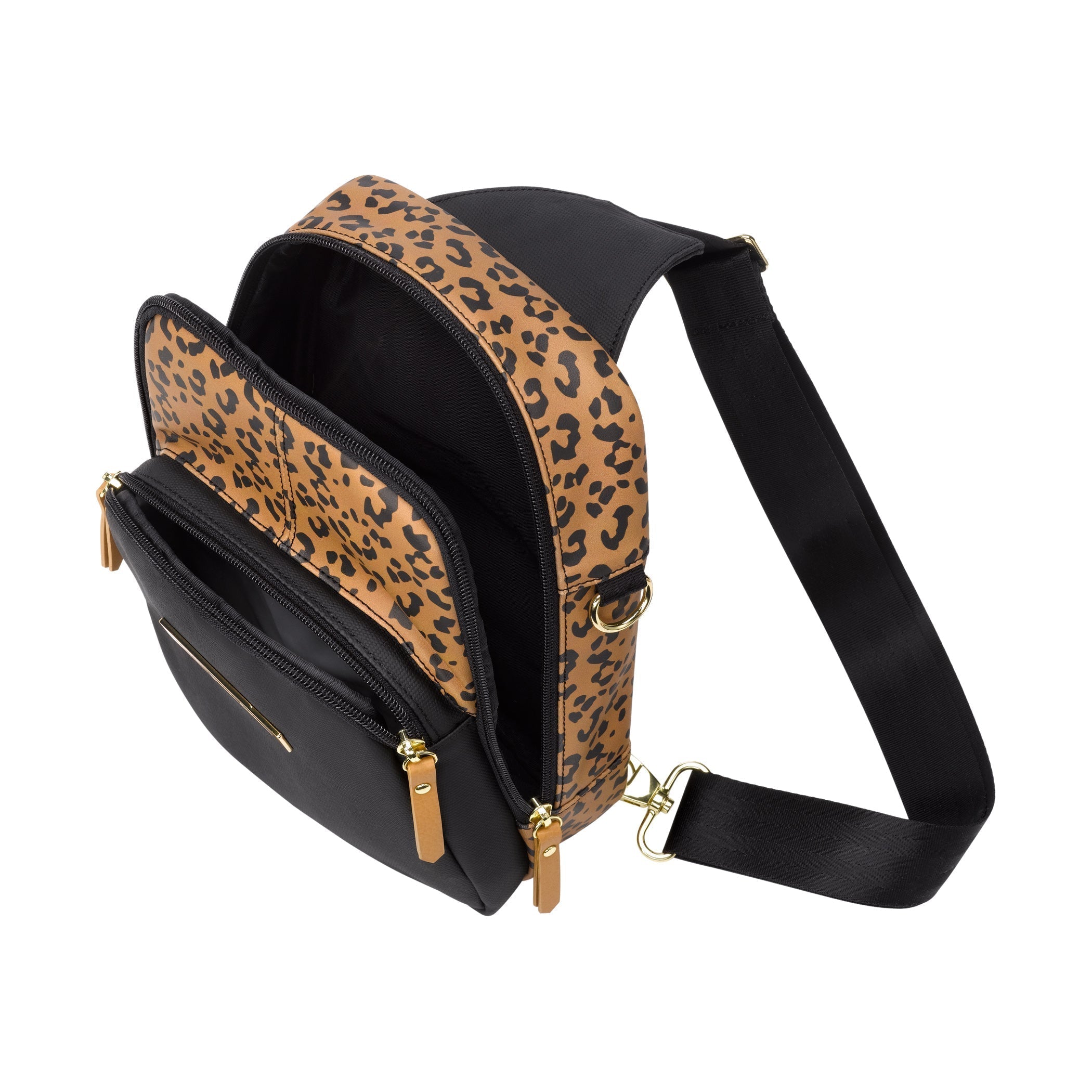 Petunia Pickle Bottom Criss-Cross Sling in Leopard Leatherette Handbag