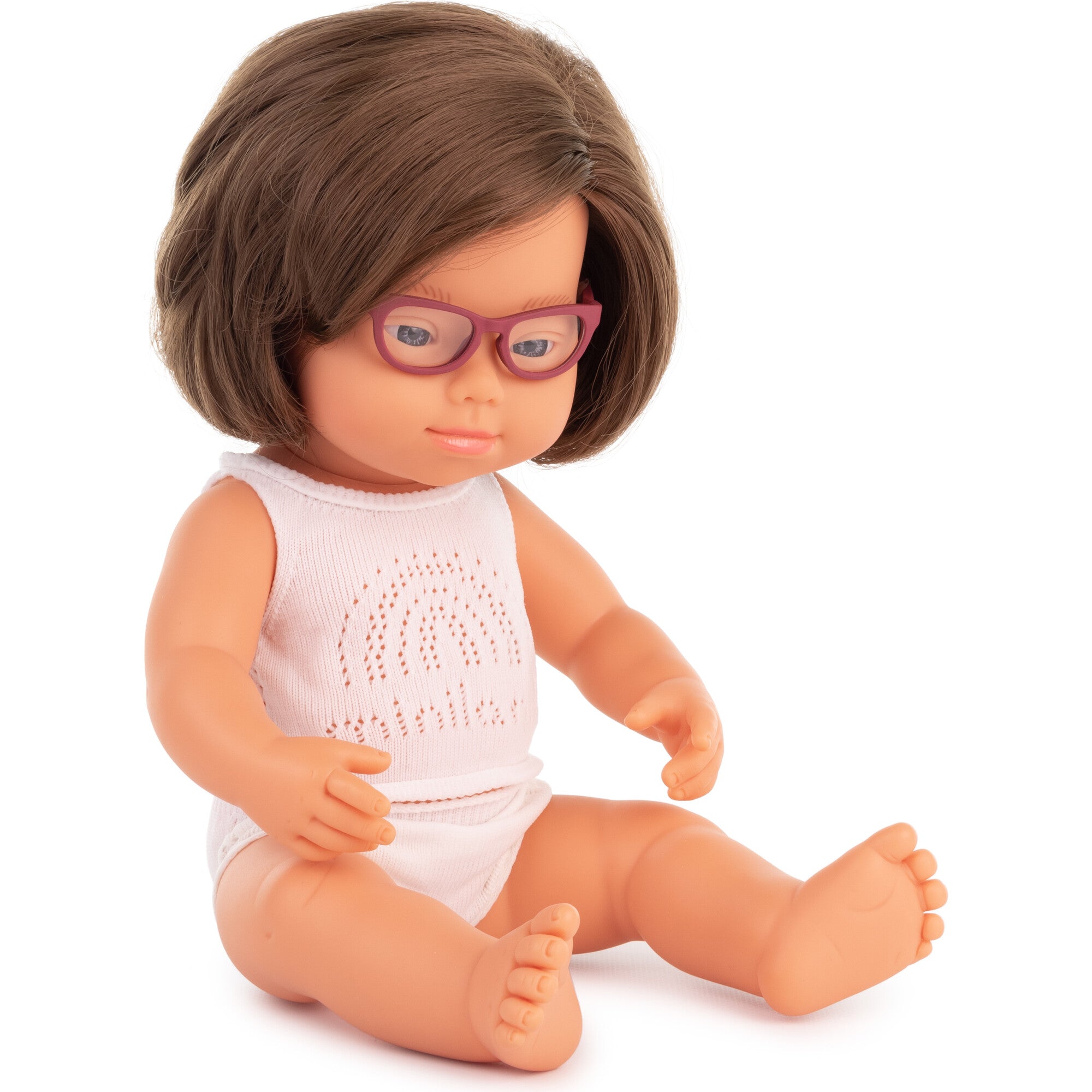 Miniland Baby Doll Caucasian Girl with Down Syndrome with Glasses 15" Dolls