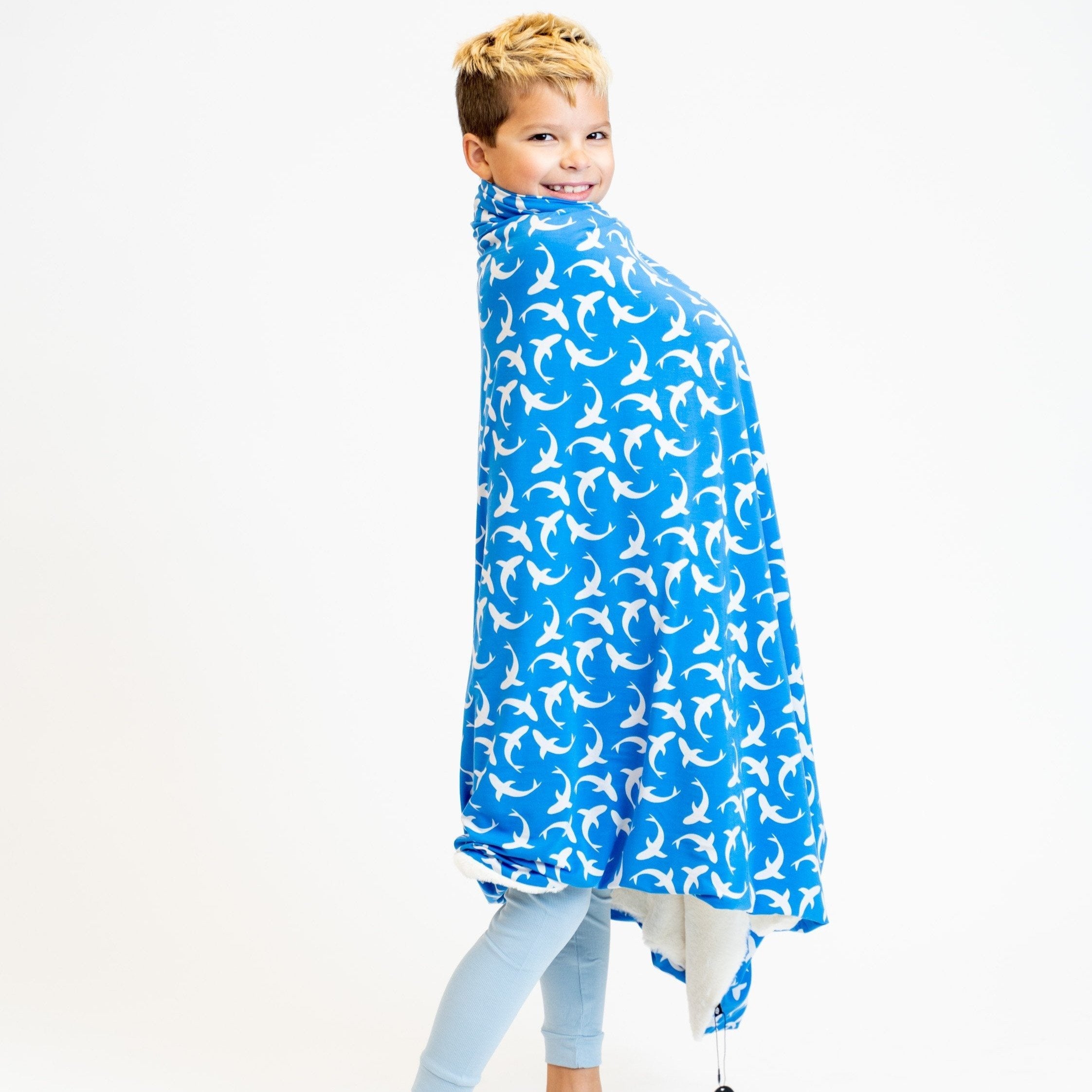 Big Kid Fur Blanket - 60 X 40 - Blue Sharks