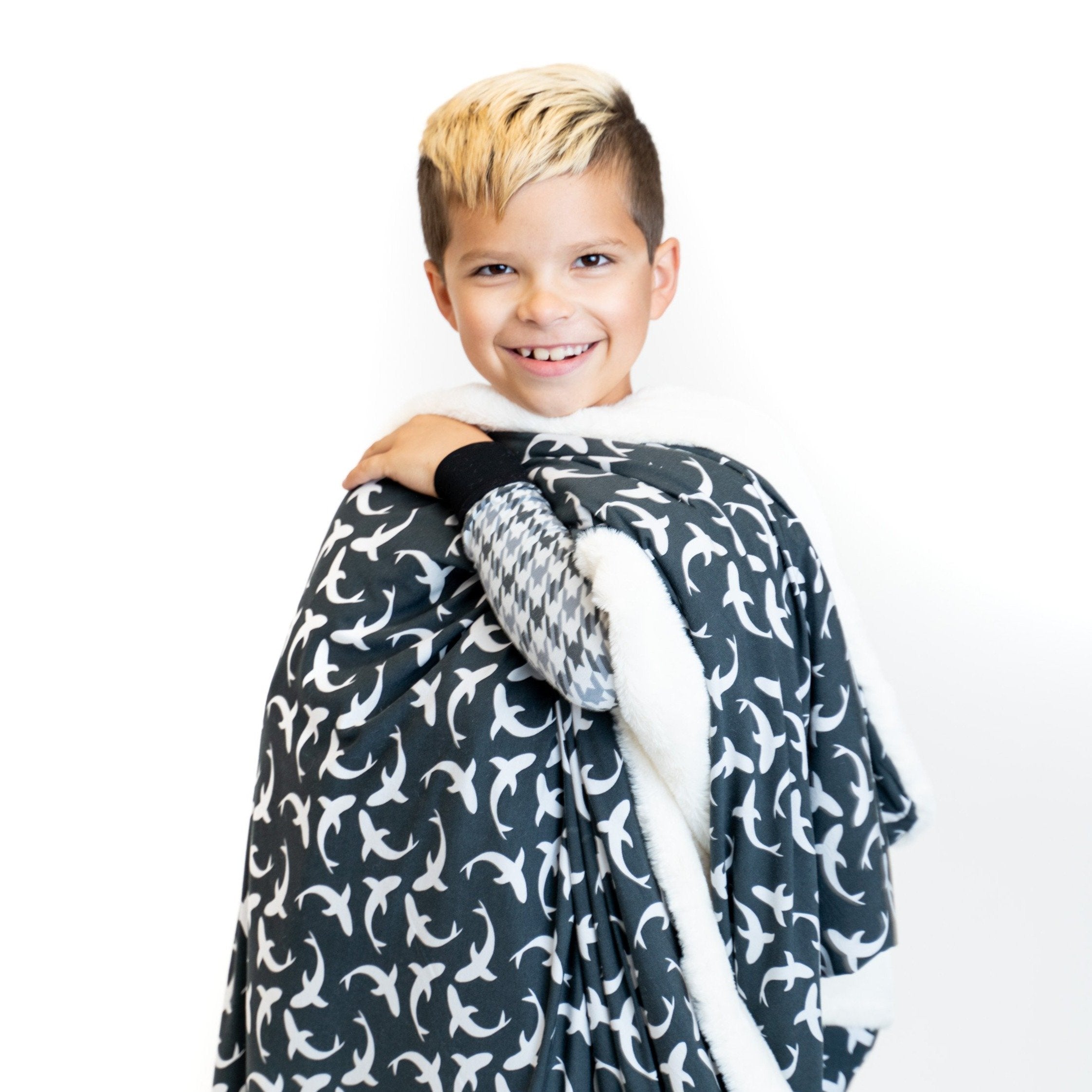 Big Kid Fur Blanket - 60 X 40 - Black Sharks