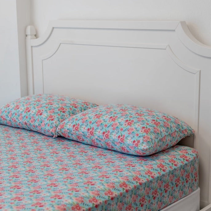 Fitted Sheet Twin - Aqua Floral