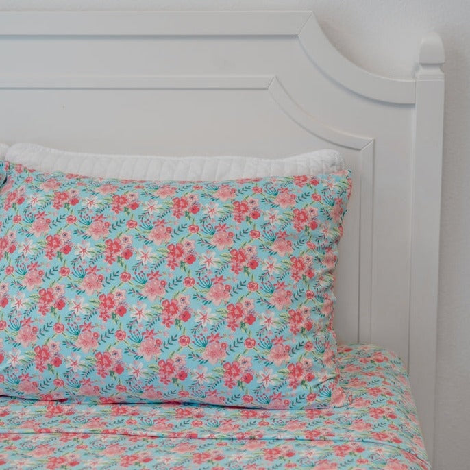 Fitted Sheet Twin - Aqua Floral