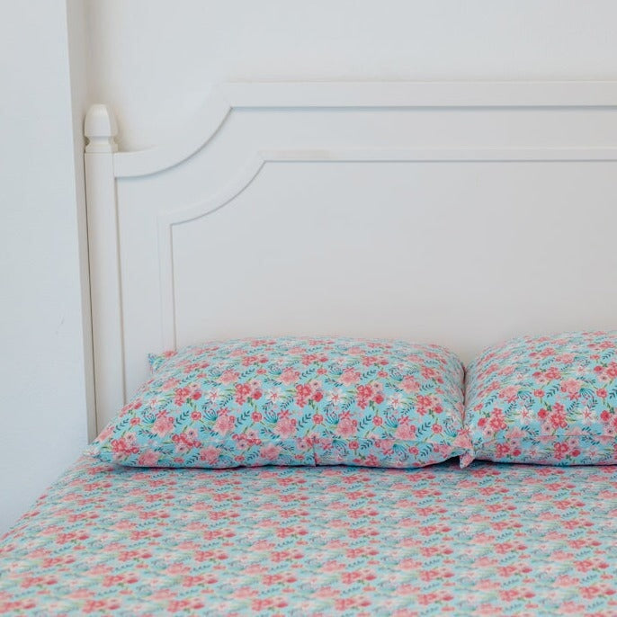 Fitted Sheet Twin - Aqua Floral