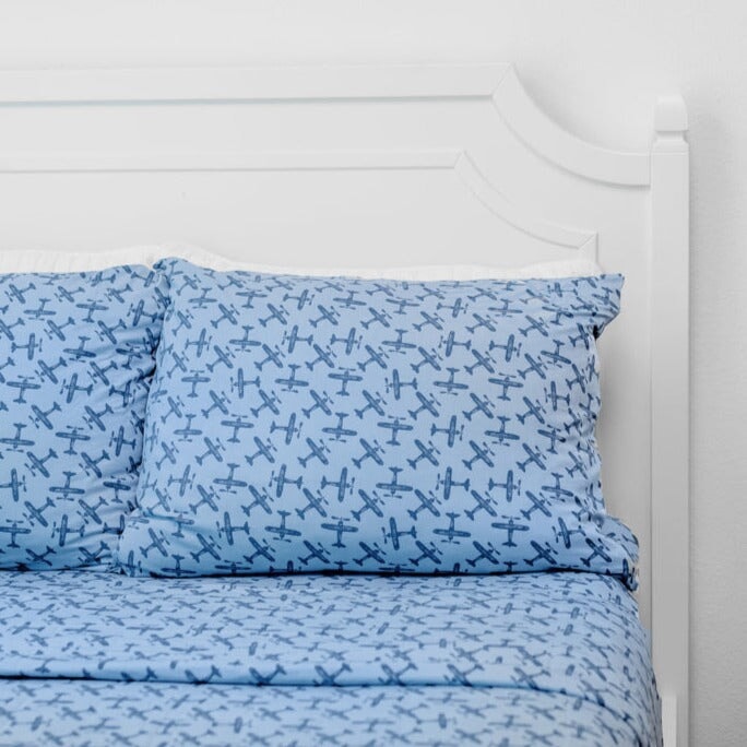 Flat Sheet Twin - Airplane Blue