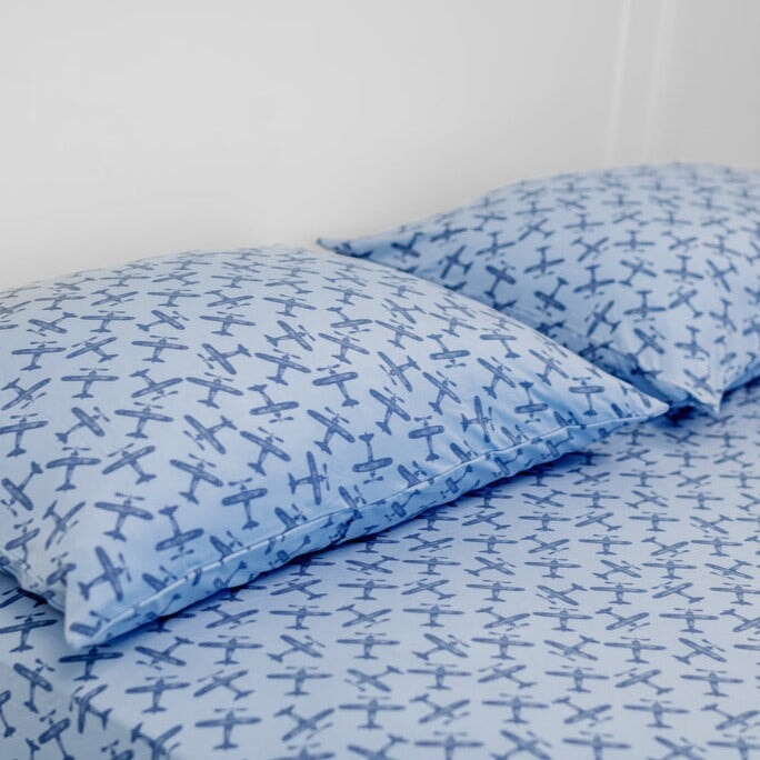 Flat Sheet Twin - Airplane Blue