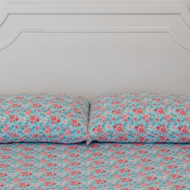 Flat Sheet Twin - Aqua Floral