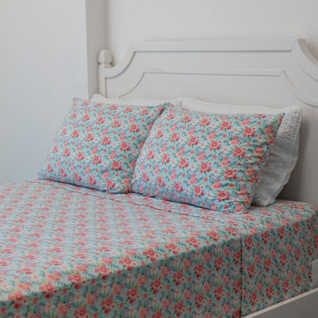 Flat Sheet Twin - Aqua Floral