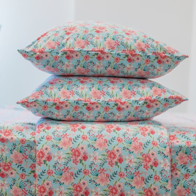 Flat Sheet Twin - Aqua Floral