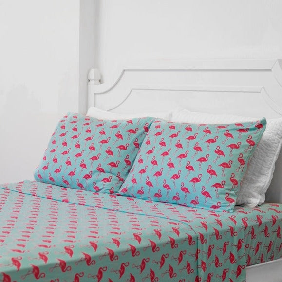 Flat Sheet Twin - Flamingo Aqua