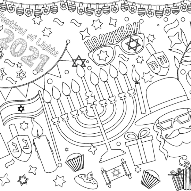 Creative Crayons Workshop Hanukkah Table Cover Collage Coloring Activity by Creative Crayons Workshop