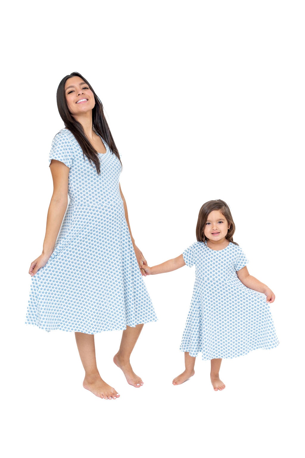 Mommy Swirly Girl Dress - Hearts and Stars Blue