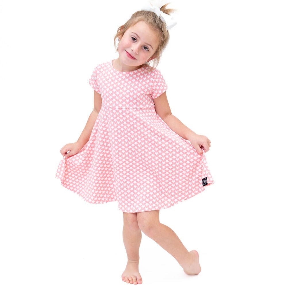 Mommy Swirly Girl Dress - Hearts and Stars Pink