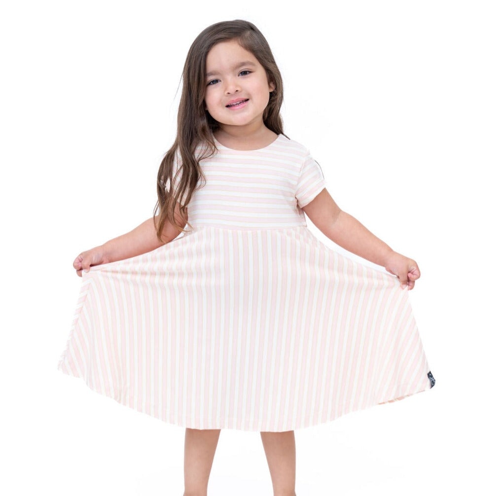 Mommy Swirly Girl Dress - Vintage Stripe Pink