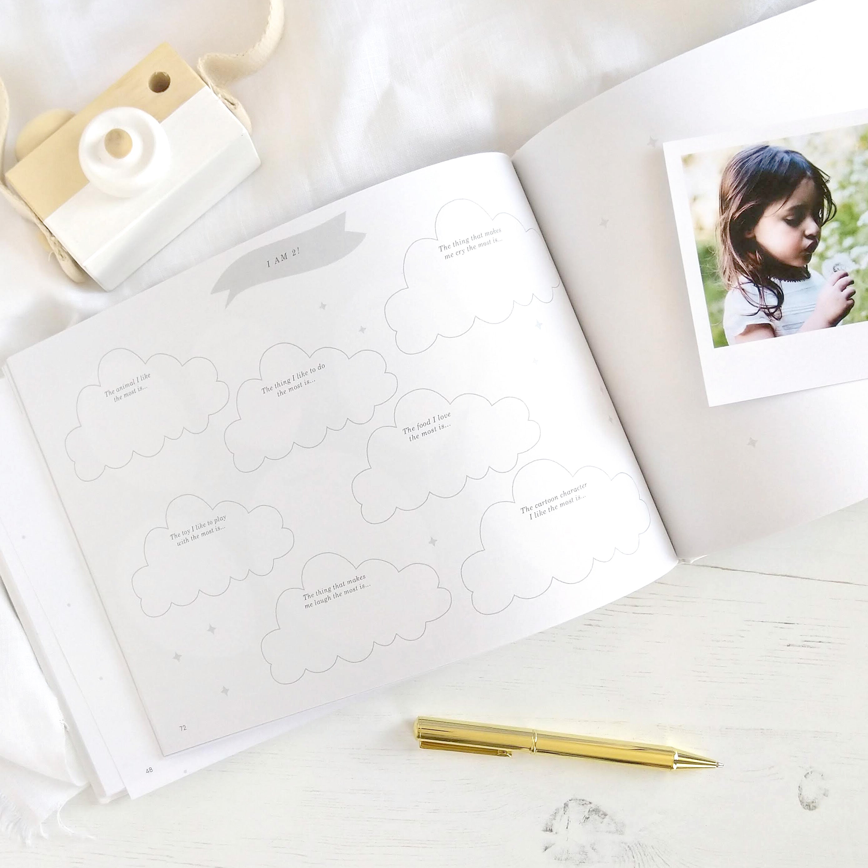 Baby memory book - White and Gold Foil with Gilded Edges