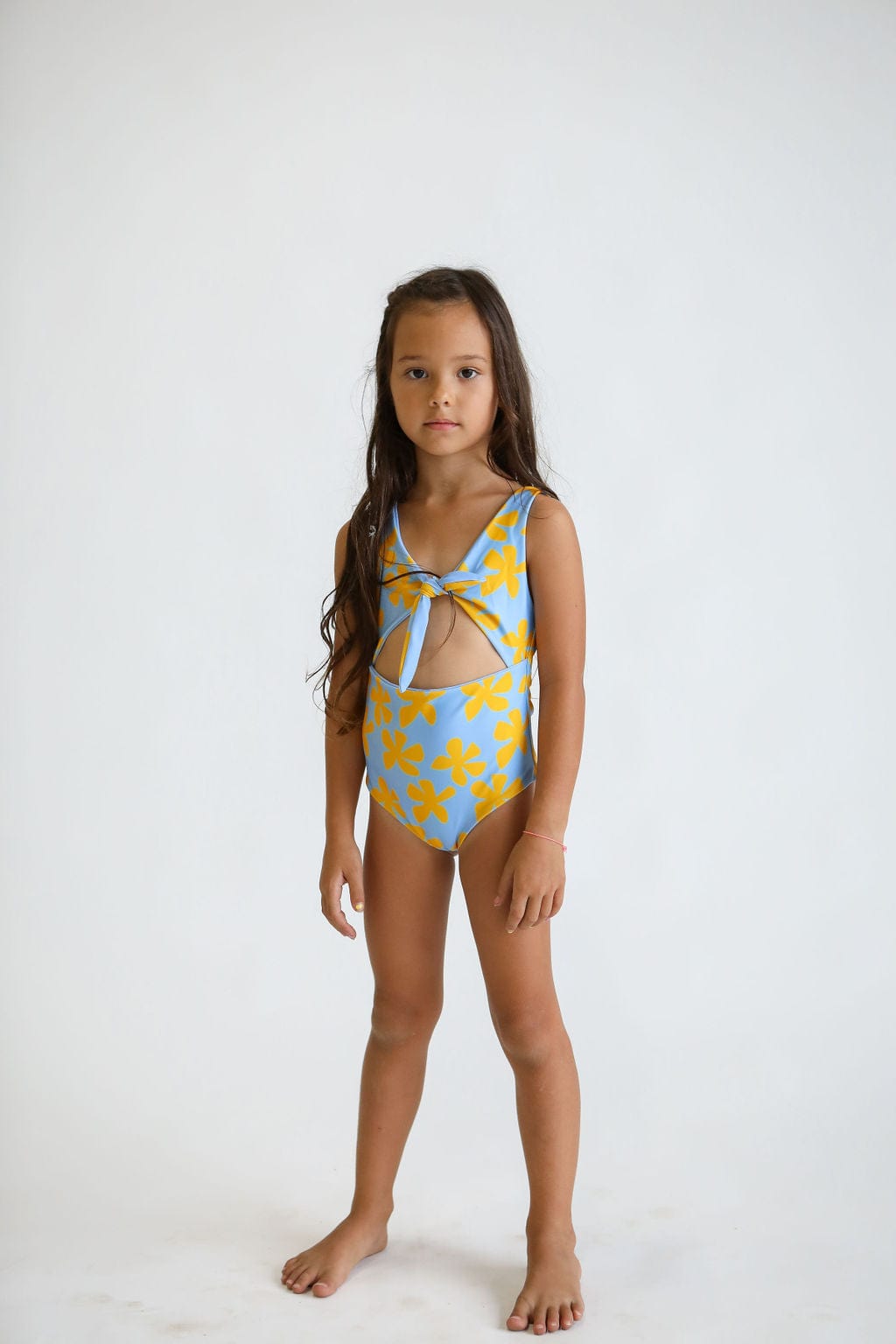 Girl's Cutout One Piece In Light Blue Plumeria